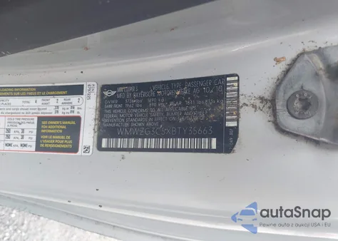 2011 Mini Cooper z USA, uszkodzony, nr VIN WMWZG3C5XBTY35663